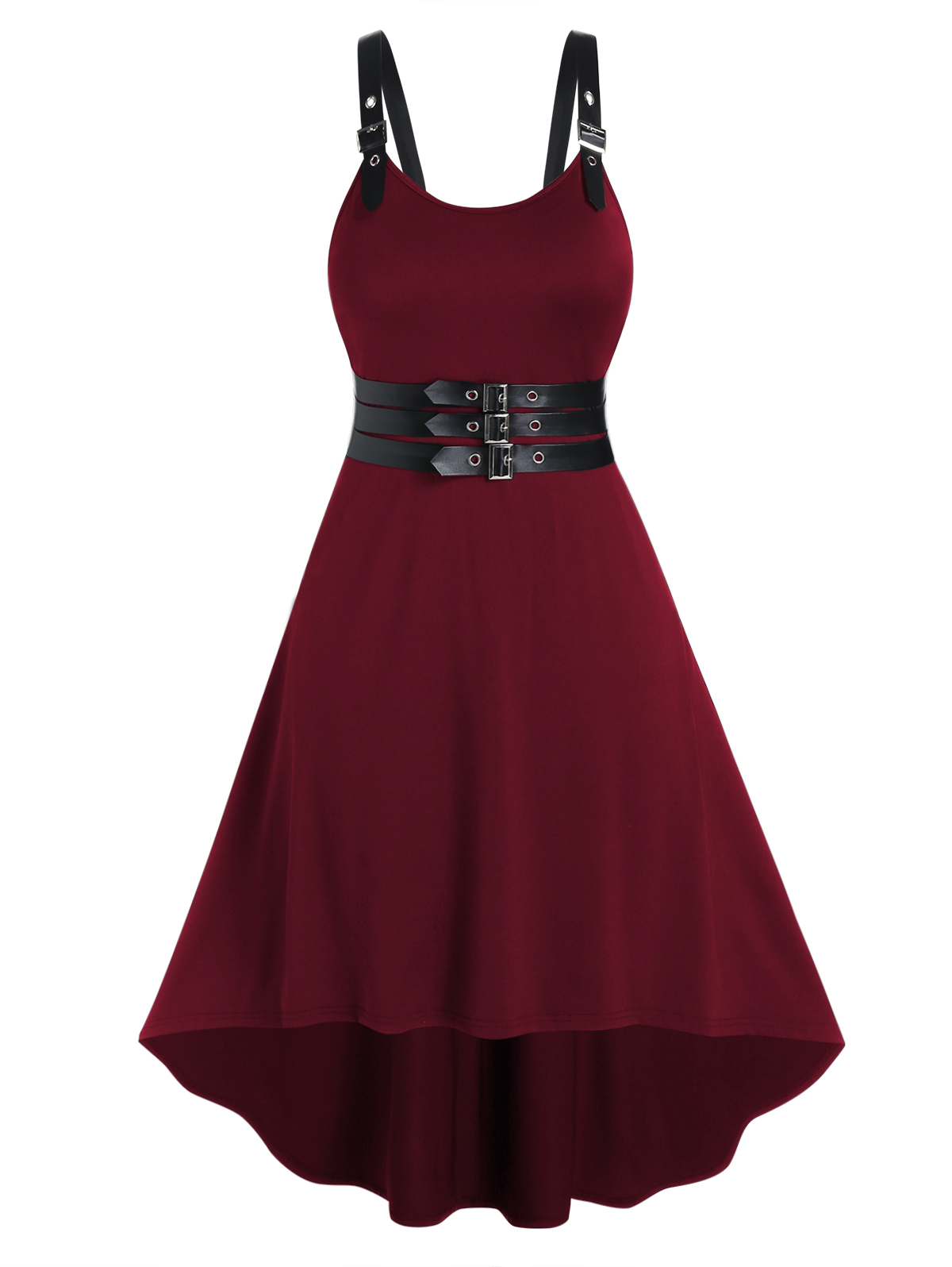 Gothic Lace Up Buckles A Line Sleeveless Dress For Women Black High Waisted Sleeveless Knee-Length Party Dress S-2XL 2022 New